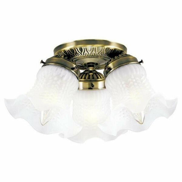 Brightbomb Three Light Indoor Flush Mount Ceiling Fixture, Antique Brass with Frosted Ruffled Edge Glass BR2689910